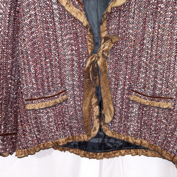 YAK MAGIK Multi Colored Tweed Sparkly Evening Jacket With Ruffled Hem Womns XL - Picture 4 of 13